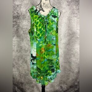 Klozlyne Vibrant Green & blue Sleeveless Dress W/ Ruffles Size PL (Plus Size)
